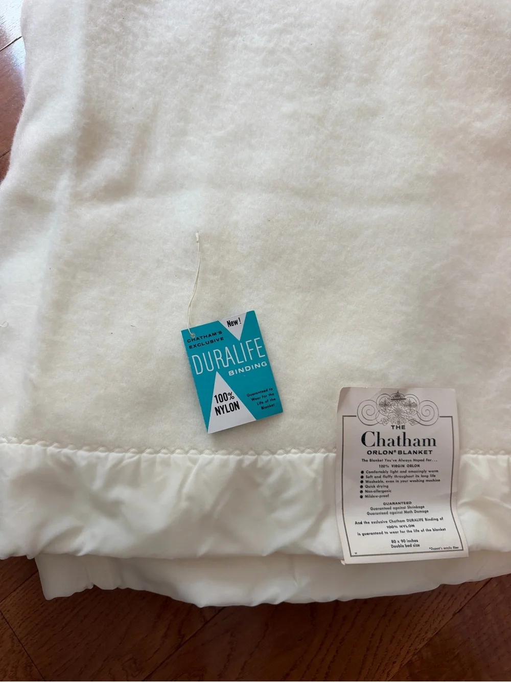 Vintage Chatham Orlon Blanket NWT Ivory Cream Double 80x90 Satin Trim USA